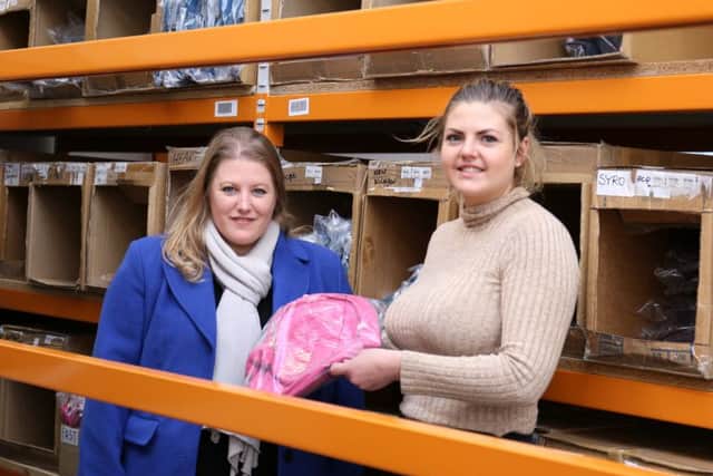 Sara Exelby of Poshbags UK meets with Leader of Portsmouth City Council Cllr Donna Jones in a new Limberline industrial unit