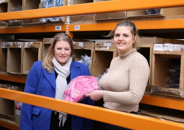 Sara Exelby of Poshbags UK meets with Leader of Portsmouth City Council Cllr Donna Jones in a new Limberline industrial unit