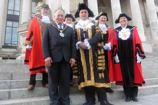From left, Mayor of Eastleigh Councillor Des Scott,  East Hampshire District Council chairman Cllr David Ashcroft, Mayor of Southampton Councillor Cathie McEwing, Lord Mayor of Portsmouth Cllr David Fuller, Mayor of Winchester Cllr Jane Rutter, and Mayor of Gosport Cllr Lynn Hook
