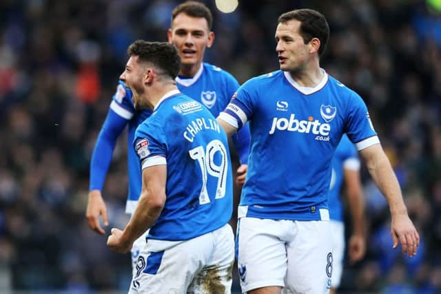 Conor Chaplin shows his joy during Pompey's victory against Leyton Orient. Picture: Joe Pepler