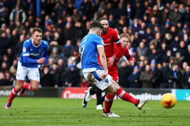 Conor Chaplin takes the penalty. Picture: Joe Pepler