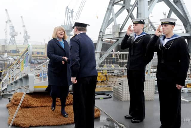 Minister for Defence Procurement Harriett Baldwin at Portsmouth Naval Base yesterday Picture: Sarah Standing (170064-873)