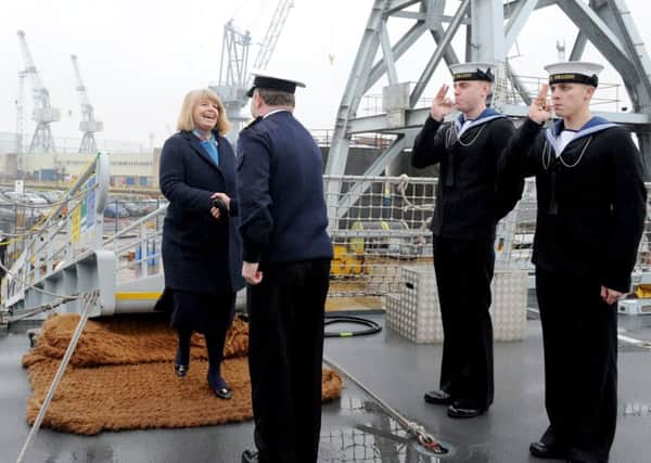 Minister for Defence Procurement Harriett Baldwin at Portsmouth Naval Base yesterday Picture: Sarah Standing (170064-873)