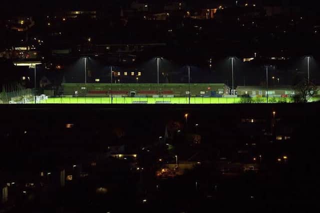 An aerial view of the new LED floodlights installed at Culver Road.