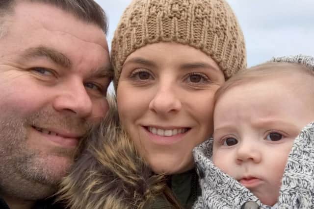 Steve Hale with partner Alison Clark and their son Austin Hale, six months
