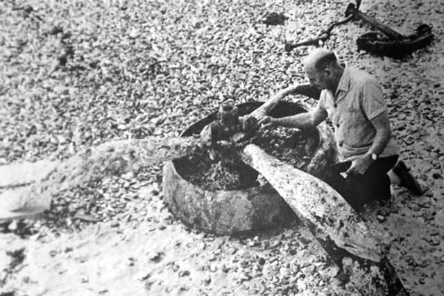 The Bristol Perseus propeller on the beach at Eastney