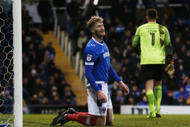 Michael Smith shows his frustration against Leyton Orient. Picture: Joe Pepler