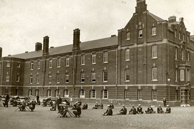 Maxim battery, Royal Naval Barracks, Portsea c 1910 (Eyre & Spottiswoode)  John Sadden (JPS) 