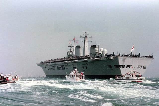 HMS Invincible returns to the Solent after it was deployed to serve in the Falklands War