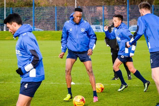 Nicke Kabamba in training with Pompey. Picture: Colin Farmery