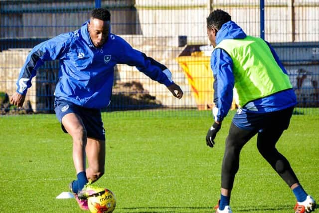 New Pompey striker Nicke Kabamba in Blues training Picture: Colin Farmery