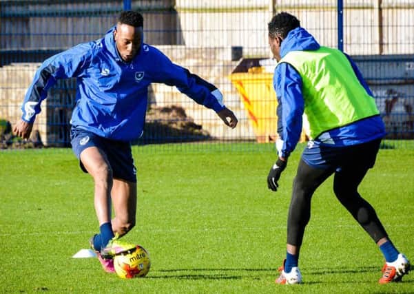 New Pompey striker Nicke Kabamba in Blues training    Picture: Colin Farmery