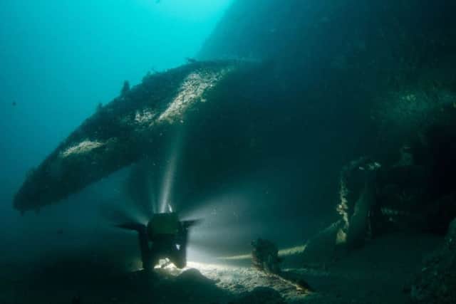 Divers inspecting the wreck of HMS Vanguard in Scapa Flow PHOTO: Bob Anderson/HMS Vanguard Expedition 2017/PA Wire