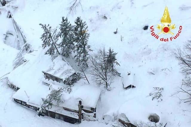 Handout photo issued by Virgili del Fuoco after an avalanche buried the Hotel Rigopiano in Abruzzo.
Picture: Virgili del Fuoco /PA Wire