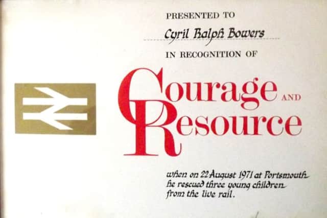 Cyril Bowers's certificate heralding his actions