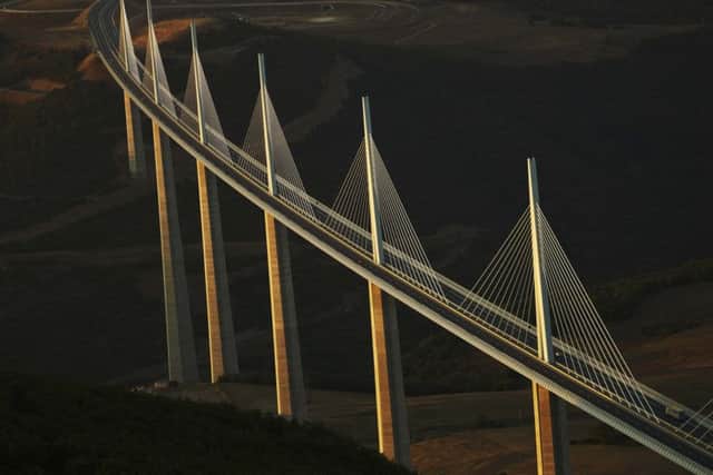 The Millau viaduct is the worlds tallest bridge that spans the valley of the River Tarn near Peyre.  Peyre is one of the 10 "plus beaux villages de France" (most beautiful villages in France) found in the department of the Aveyron. Pic credit:  AED.Viet PPP-170119-112922001