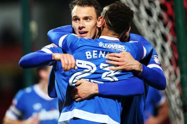 Kal Naismith celebrates scoring in the recent defeat at the hands of Doncaster Picture: Joe Pepler