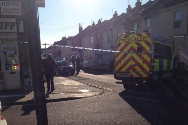 Police tape and van at Jervis Road in Stamshaw (picture via Thomas Wheeldon) PPP-170119-124745001