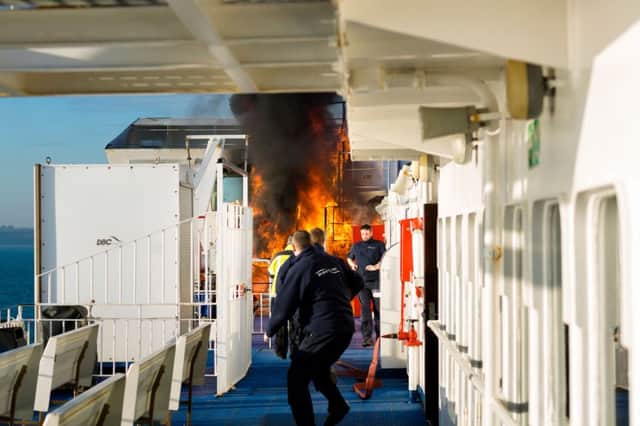 A fire broke out on a Wightlink car ferry yesterday.
Picture date Thursday 19th January, 2017. Picture by Christopher Ison. Contact +447544 044177 chris@christopherison.com PPP-170119-105506001