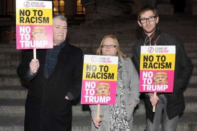 From left, Simon Magorian, Michelle Lincoln and Ross Campbell in Guildhall Square last night
Picture: Sarah Standing (170073-1188)