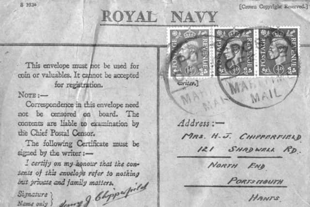 The envelope that contained  the love letter from Harry Chipperfield to his wife.