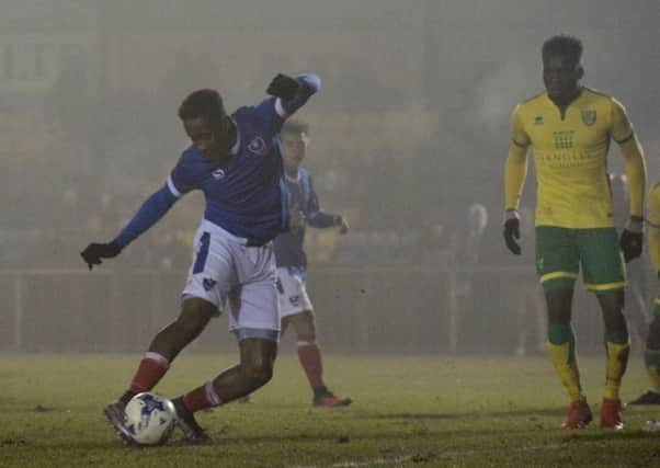 Jamal Lowe scores for Pompey reserves against Norwich at Westleigh Park. Picture: Colin Farmery
