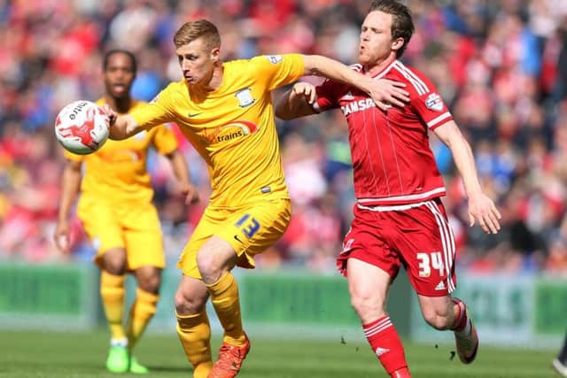 Preston North End striker Eoin Doyle, left, in action against Middlesbrough last season