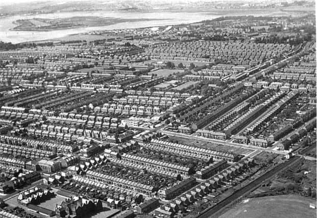 A picture which shows perfectly just how densely packed the streets of the city are. In the foregorund is Copnor Road School