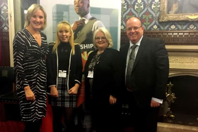 Caroline Dinenage MP for Gosport, junior apprentice Paige Callard, owner of TaxAssist Accountants in Gosport and Fareham Lynn Adams-Ahern and Lynns husband Nick Ahern