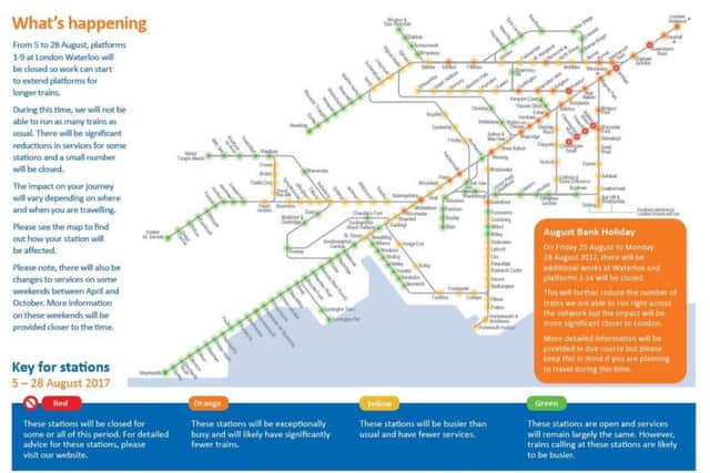 Map showing the effect on stations in our region. Credit: South West Trains