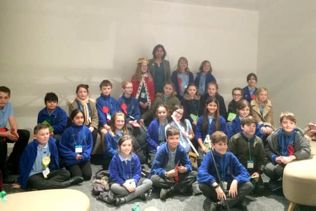 Pupils from Harrison Primary School, Fareham, take part in a mock debate in the Houses of Parliament