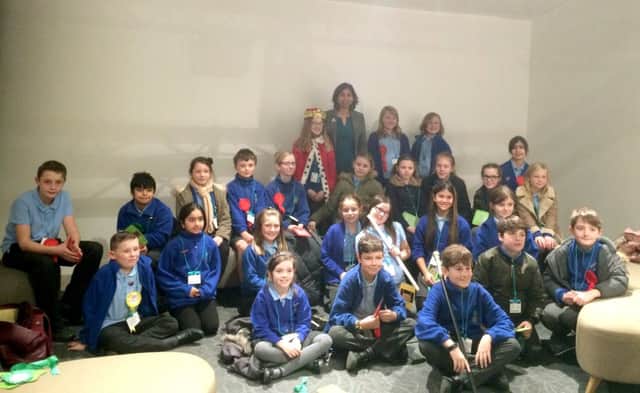 Pupils from Harrison Primary School, Fareham, take part in a mock debate in the Houses of Parliament