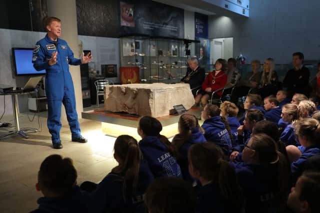 British astronaut Tim Peake during a Q&A with students from his two former schools, Westbourne Primary and Chichester High School for Boys, at the Novium Museum in his hometown of Chichester, West Sussex. PRESS ASSOCIATION Photo. Picture date: Friday January 27, 2017. See PA story SCIENCE Peake. Photo credit should read: Andrew Matthews/PA Wire SCIENCE_Peake_135389.JPG
