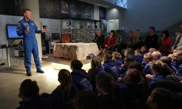 British astronaut Tim Peake during a Q&A with students from his two former schools, Westbourne Primary and Chichester High School for Boys, at the Novium Museum in his hometown of Chichester, West Sussex. PRESS ASSOCIATION Photo. Picture date: Friday January 27, 2017. See PA story SCIENCE Peake. Photo credit should read: Andrew Matthews/PA Wire SCIENCE_Peake_135389.JPG
