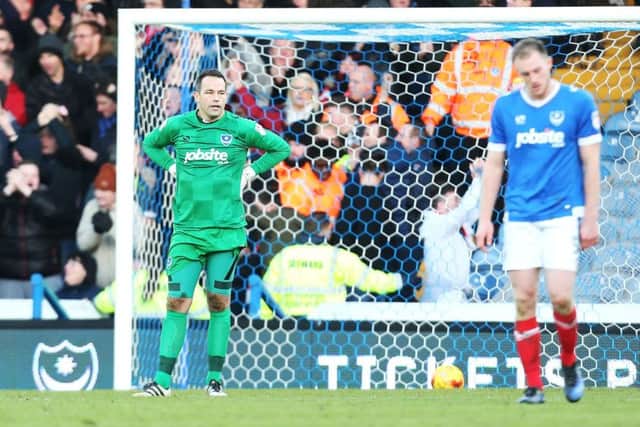 David Forde looks for answers after David Wheeler's winner for Exeter Picture: Joe Pepler