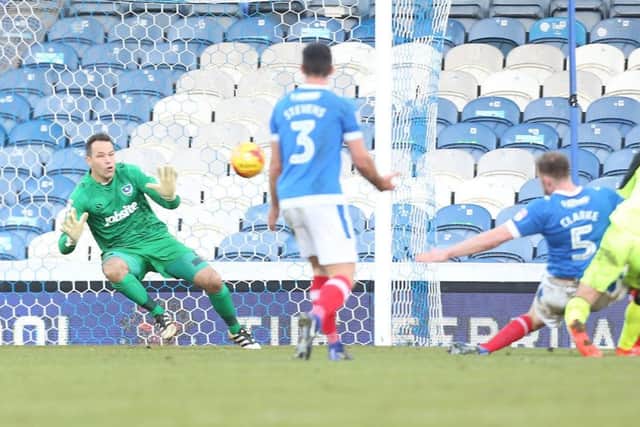 David Wheeler scores the winner for Exeter against Pompey Picture: Joe Pepler