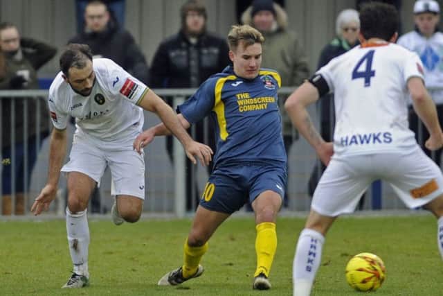 Ed Harris, left, in action against Needham Market. Picture Ian Hargreaves (170062-1)