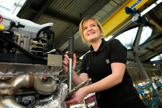 Sophie Moore, an assembly apprentice, at Rolls-Royce Motor Cars in Goodwood, West Sussex
