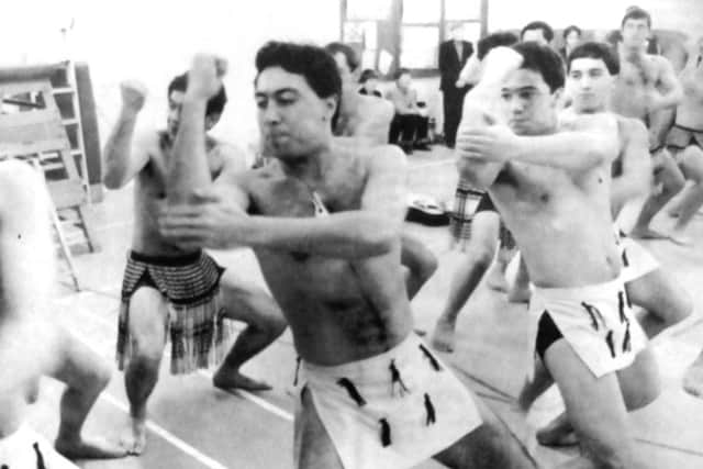 The team of about 20 dancers, pictured, from the frigate HMNZS Southland performed authentic Maori songs, dances and a war dance