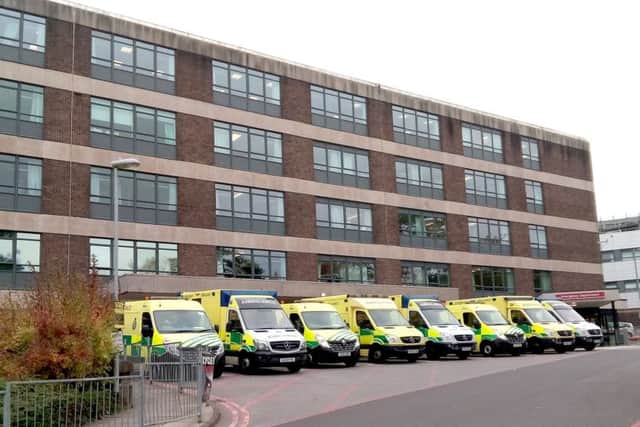 Ambulances queueing at Queen Alexandra Hospital. Picture: Ellie Pilmoor