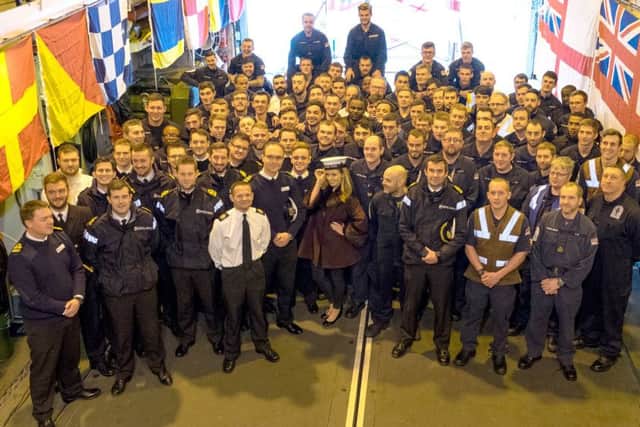 Katherine Jenkins with the HMS Iron Duke crew