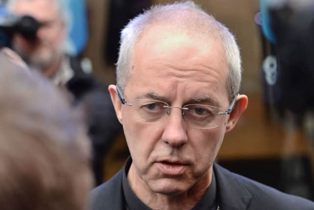 The Archbishop of Canterbury Justin Welby speaks to the media after he appeared on breakfast presenter Nick Ferrari's LBC show at the Global Radio studios in London.
Picture: Victoria Jones/PA Wire