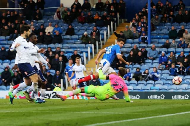 Gareth Evans in FA Cup action for Pompey v Wycombe earlier this season    Picture: Joe Pepler