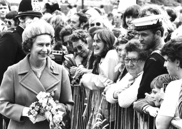 Queen Elizabeth enjoying meeting the crowds in Portsmouth in 1980