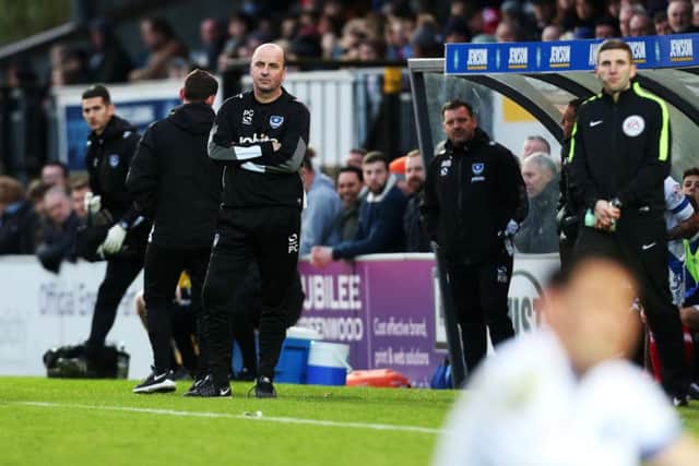 Pompey manager Paul Cook during today's defeat against Wycombe. Picture: Joe Pepler
