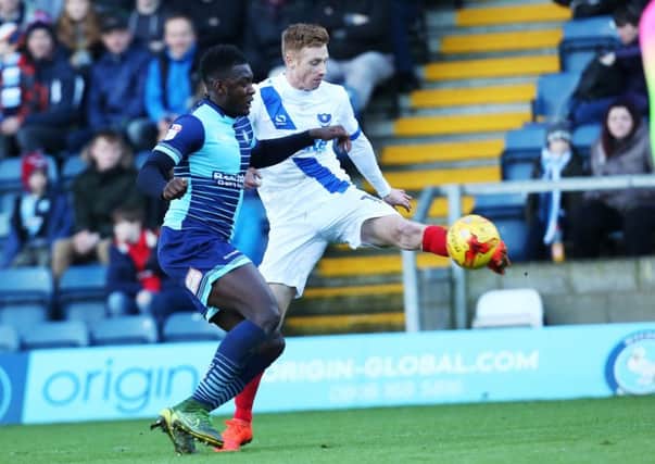 Pompey's new signing Eoin Doyle during the match against Wycombe today. Picture: Joe Pepler.