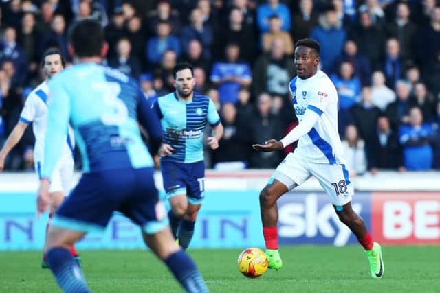Jamal Lowe was one of a number of players to impress Pompey boss Paul Cook in Saturdays 1-0 loss at Wycombe   Picture: Joe Pepler