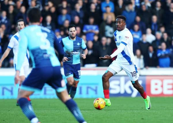 Jamal Lowe was one of a number of players to impress Pompey boss Paul Cook in Saturdays 1-0 loss at Wycombe   Picture: Joe Pepler