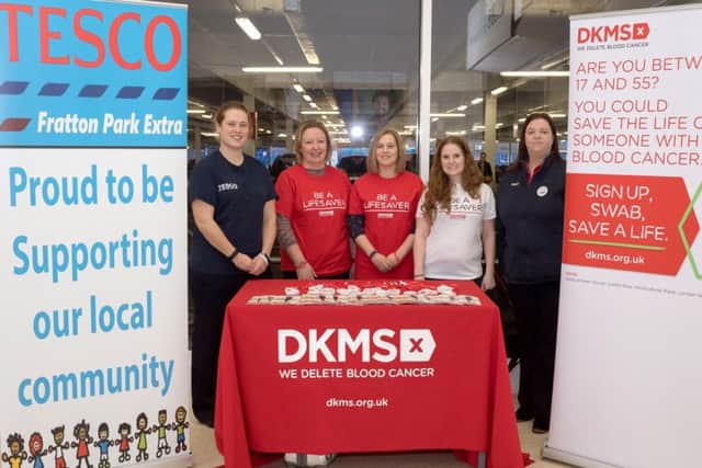 Charity 'Delete Blood Cancer' was encouraging people at Tesco in Fratton to sign up and become blood or bone marrow donors. From left, Tesco community champion Gemma Morrison, Wendy McGarvey, Claire Hunt, Sarah Gray and Marnie Yates Picture: Keith Woodland (170191-003)