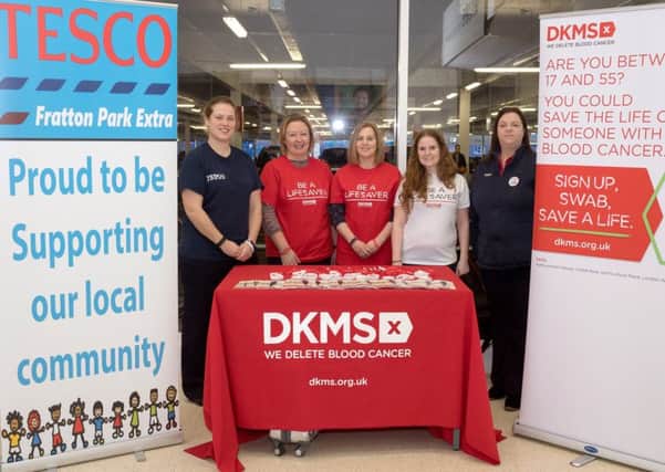 Charity 'Delete Blood Cancer' was encouraging people at Tesco in Fratton to sign up and become blood or bone marrow donors. From left, Tesco community champion Gemma Morrison, Wendy McGarvey, Claire Hunt, Sarah Gray and Marnie Yates Picture: Keith Woodland (170191-003)